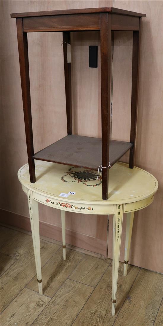 A cream and polychrome painted oval topped occasional table and an Edwardian occasional table (2)